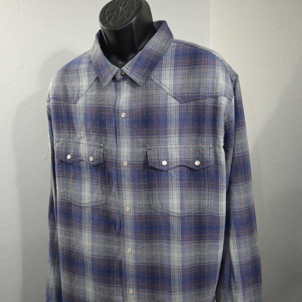 Duluth Trading Co Western Pearl Snap Flannel Mens 2XL Tall Standard Fit Plaid